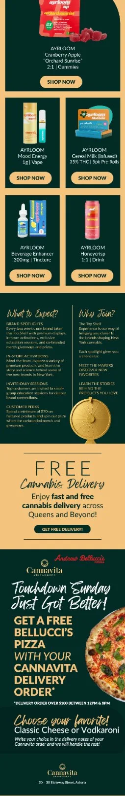 Ayrloom Top Shelf Experience cannabis email campaign