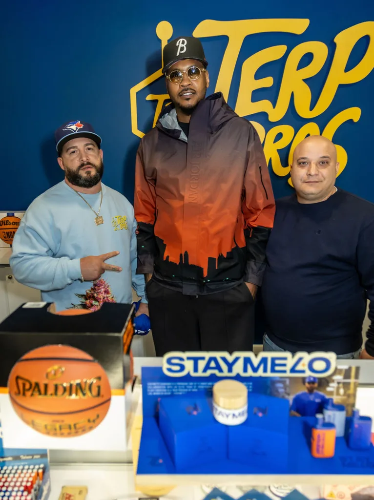 Gold Standard Solutions founder with NBA legend Carmelo Anthony at Terp Bros Cannabis dispensary Queens New York